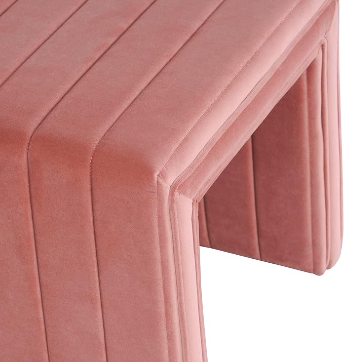 HomePop Modern Channel Tufted Velvet Ottoman Home Décor|Ottoman for Living Room & Bedroom - Blush Pink