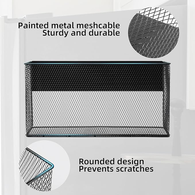 Black Magnetic Basket for Refrigerator, Black Magnetic Basket Organizer Magnetic Spice Rack, Magnetic Locker Organizer Holder for Kitchen Storage, Magazine, Whiteboard-NeatNest