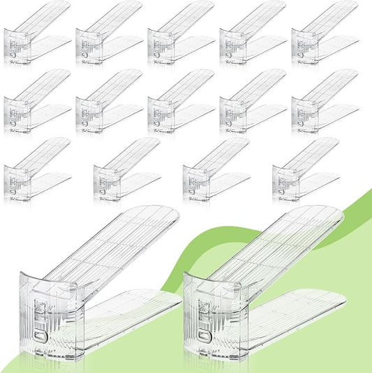 Clear Shoe Slot Organizer, 16 Pack Adjustable Shoe Slots Organizer for Closet Clear Shoe Stackers Shoe Rack Holder Shoe Space Savers for a Pair of Shoes-NeatNest