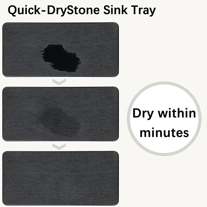 2 Pcs Water Absorbing Stone Trays, Kitchen/Bathroom Sink Soap Dish, Diatomite Tray Used for Hand Soap & Cosmetic Bottles in The Modern Home, 4" W x 8.3" L, Dark Gray-NeatNest