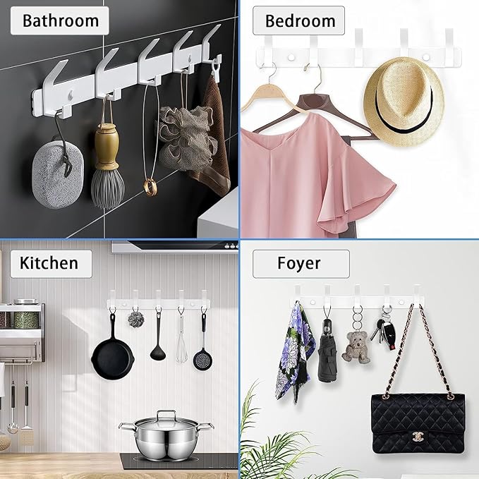 2-Pack Coat Rack Wall Mounted ，Heavy Duty Aluminum 5 Double Hook Coat Hook Modern Clothes Hook Rails Wall Hook Rack for Coat Hat Towel Purse Robes Mudroom Bathroom Entryway (White)-NeatNest