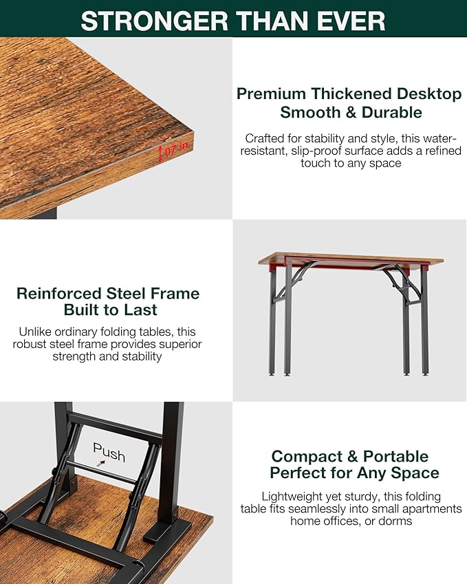 Frylr Small Folding Computer Desk – Portable 43.3 Inch Foldable Laptop Table, Collapsible and Compact for Easy and Fast Setup, Lightweight for Small Spaces, Home Craft and Study Use, Rustic Brown