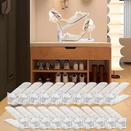 20PACK Shoe Slots Organizer for Closet,Adjustable Shoe Rack Holder Shoe Space Savers Double Layer Stack Shoe Racks for Closet Organization(Transparent)-NeatNest