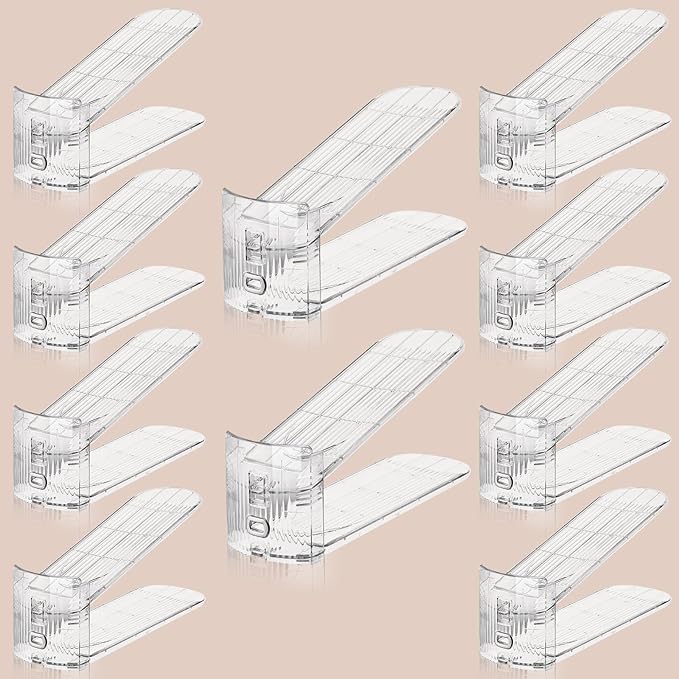 Adjustable Shoe Slots Organizer,10PACK Transparent Shoe Stackers Shoe Rack Holder Shoe Space Savers Double Layer Stack Shoe Racks for Closet Organization(Transparent)-NeatNest