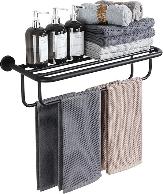 Alise Towel Rack for Bathroom,24 Inch Matte Black Towel Holder for Lavatory,Towel Hanger with Double Towel Bars for Bath Wall,Wall Mount SUS304 Stainless Steel Towel Drying Storage Shelf,GYSJ9260-B