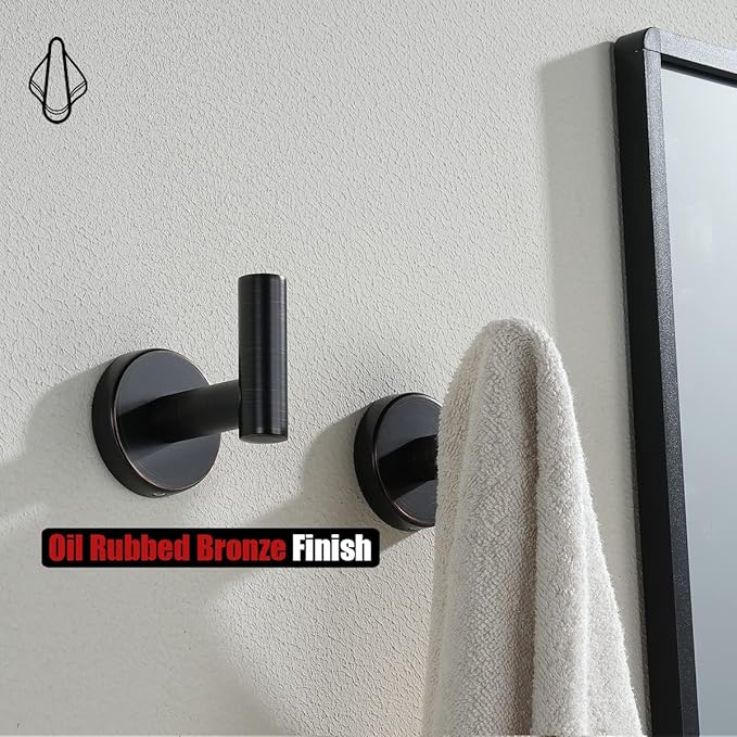 JQK Bathroom Towel Hook Oil Rubbed Bronze, 304 Stainless Steel 0.8mm Coat Robe Clothes Hook for Bathroom Kitchen Garage Wall Mounted (Pack of 4), TH100-ORB-P4-NeatNest