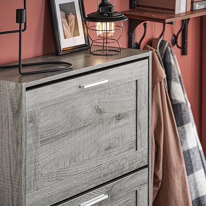 Haotian Shoe Storage Cabinet Entryway, Freestanding Shoe Cabinet with 3 Flip-Drawers Fully Enclosed Tall Shoe Rack Shoe Organizer, Grey, FSR137-L-HG-NeatNest
