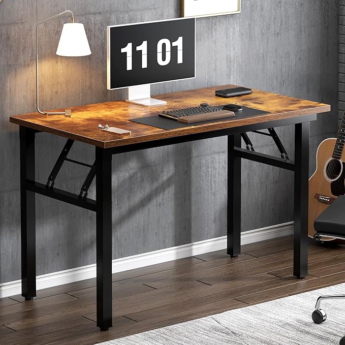 sogesfurniture Computer Desk for Small Space, Office Desk Folding Table, Small Writing Desk Compact Desk Foldable Desk, BHUS-AC5-NEW (39.4 inches, Rustic Brown)-NeatNest