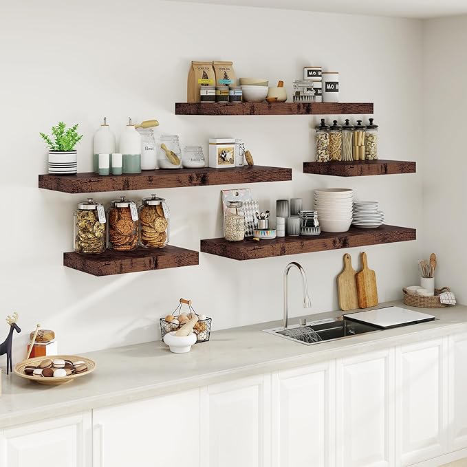 Heimlove Rustic Brown Bathroom Shelves Floating Shelves for Wall Shelf Over Toilet Long Wall Mounted Modern Farmhouse,48 x 12 Shelves with Invisible Brackets for Living Room, Kitchen, Bedroom-NeatNest