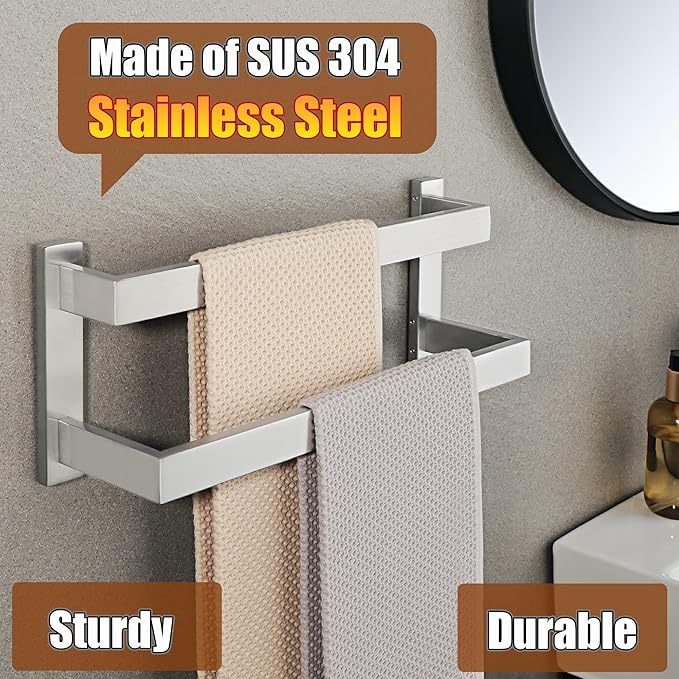 Alise Bath Double Towel Bars,Black Towel Holder Towel Racks for Bathroom Lavatory,Wall Mount Towel Hanger SUS304 Stainless Steel Towel Rail,GOY2400-LS Brushed Nickel 16 Inch