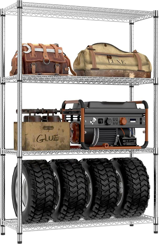 IZEUK 3400 LBS Garage Shelving Wide Storage Shelves 4 Tier Metal Shelves Heavy Duty Adjustable Utility Shelf Rack Chrome 17.7" D x 47.2" W x 70.4" H-NeatNest