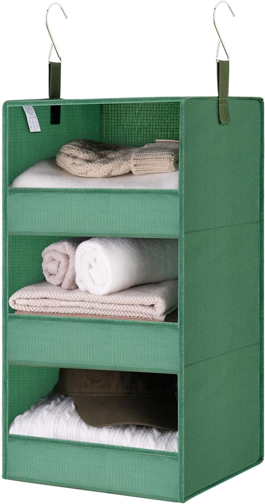 GRANNY SAYS 3-Shelf Closet Organizers and Storage, Foldable Hanging Closet Organizer, Hanging Closet Shelves with 2 Metal Hooks, Leak-Proof Closet Storage for Sweater, Clothes Organizer, Dark Green-NeatNest