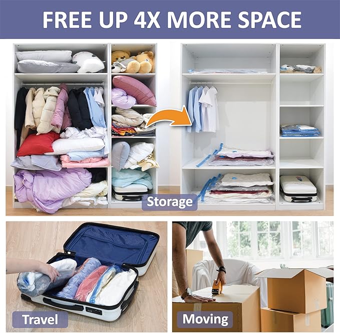 25 Pack Vacuum Storage Bags, Space Saver Vacuum Storage Bags, Vacuum Seal Bags for Clothing, Clothes, Comforters and Blankets, Hand Pump Included-NeatNest