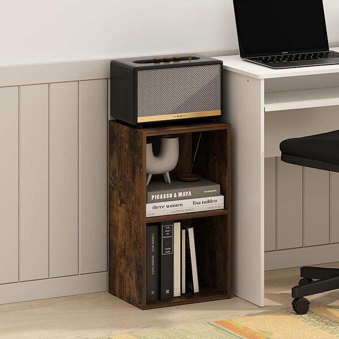 Furinno Pasir 2-Tier Open Shelf Bookcase, Bookshelf, Amber Pine-NeatNest