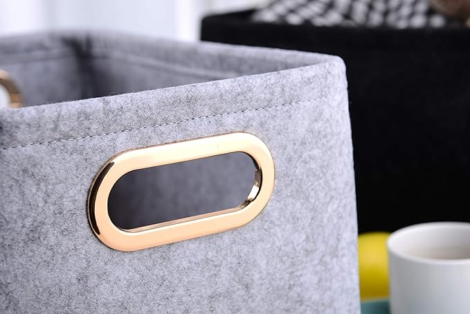 Collapsible Storage Bins Foldable Felt Fabric Storage Basket Organizer Boxes Containers with Handles Metal Handles for Nursery Toys,Kids Room,Clothes,Towels,Magazine-NeatNest