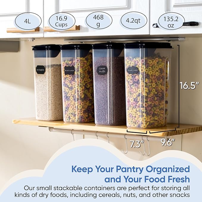 Chef's Path Airtight Food Storage Containers - Pack of 4 (4L/135.3oz) - MULTISPOUT Design for Kitchen & Pantry - BPA-Free Cereal Containers with Bigger Spout Mouth for Easy Pouring-NeatNest