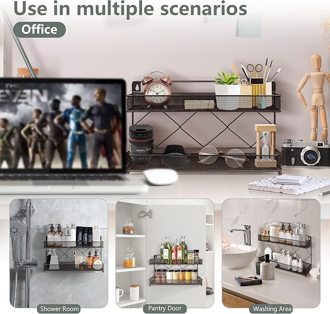 2 Tier Metal Kitchen Counter-top or Wall Mount Spice Rack, Jars Storage Organizer, Cabinet Holder, spice seasoning organizer for Partry (Bronze)-NeatNest