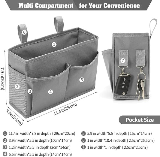 Bunk Bed Organizer, Bedside Caddy Hanging Bed Organizer Storage Bag with 4 Pockets and 2 Hooks, for College Dorm Rooms Bed, Hospital Bed, Baby Bed Rails, 600D Oxford Cloth (Gray)-NeatNest