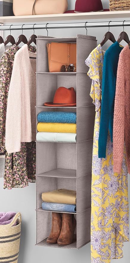 Whitmor Hanging Accessory Shelves - 6 Section Closet Organizer - Light Grey-NeatNest