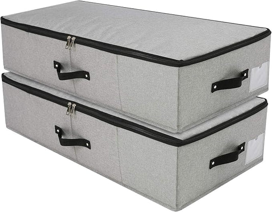 AMJ Under Bed Clothes Organizer Large Storage Bins with Durable Fabric, 4 Reinforced Handle, for Clothing, Shoes, Blankets, Sweaters, Toys, Dark Grey, 2 Pack-NeatNest