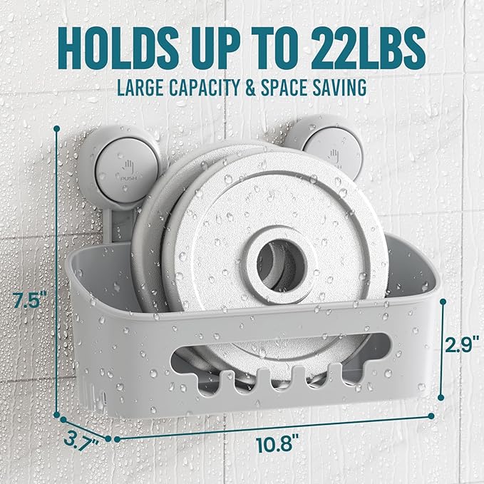 TAILI Shower Caddy Suction Cup, Heavy Duty Bathroom Organizer, Removable Shelves for Inside Shower, Shampoo, Waterproof Suction Plastic Storage for Bathroom Accessories Holder, Gray