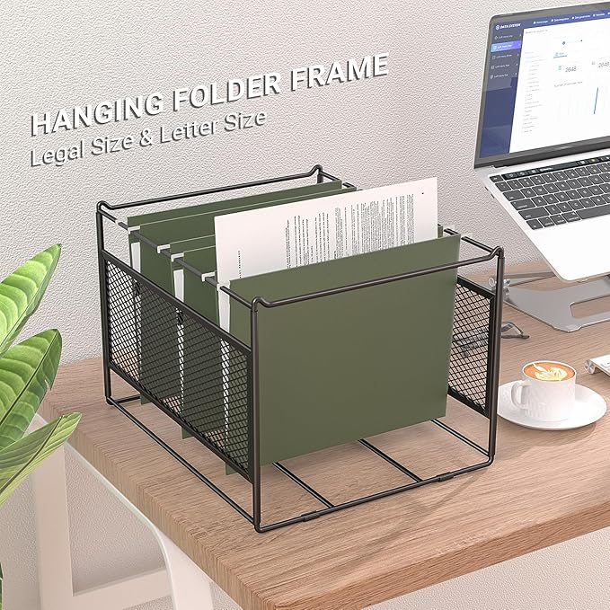2 Pack Hanging File Folder Frame Letter/Legal Size,Hanging Files Holder Rack for Desk Organizer,Hanging Folder Rails,Only Fit Filing Cabinet Drawers over 10" in Height,15.2" Lx12.4" Wx10" H