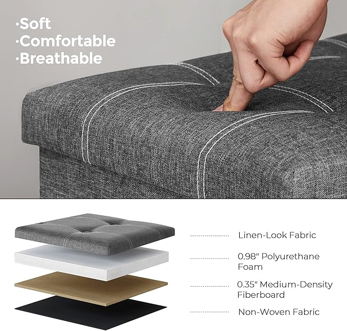 SONGMICS Mazie Collection - 30 Inches Ottoman Storage Bench, 21 Gal. Folding Chest with Breathable Linen-Look Fabric, Load up to 660 lb, for Entryway, Living Room, Bedroom, Dark Gray ULSF001G01-NeatNest