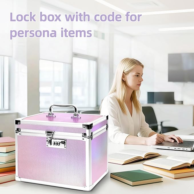 Medication Combination Lock Boxes with Code for Personal Items, Medicine Lockbox for Documents 10 x 7.25 x 7.75 Inches Colorful Aurora