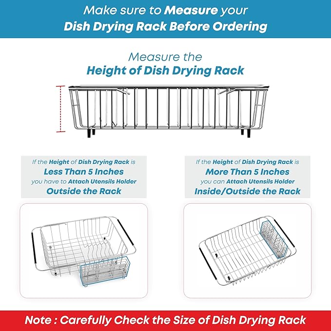 KESOL Sturdy 304 Stainless Steel Utensil Drying Rack Basket Holder with Hooks 3 Divided Compartments, Rust Proof, No Drilling-NeatNest