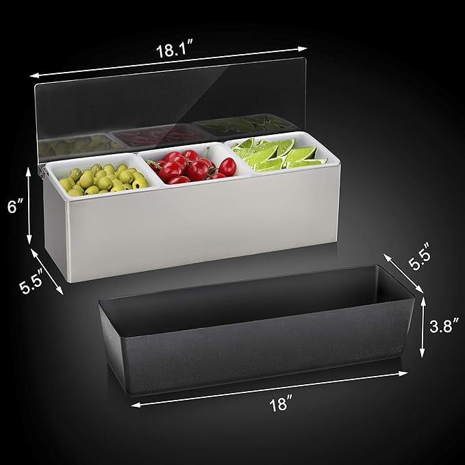 New Star Foodservice | Multi-Compartment Restaurant-Grade Condiment Dispensers (Silver, 3 Compartments)-NeatNest