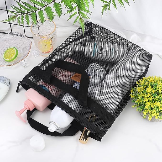 Ayieyill Shower Caddy Portable, Mesh Shower Caddy Tote Bag Quick Dry Hanging Toiletry and Bath Organizer for College Dorm, Gym, Beach, Travel or Camping with Zipper (Black)-NeatNest