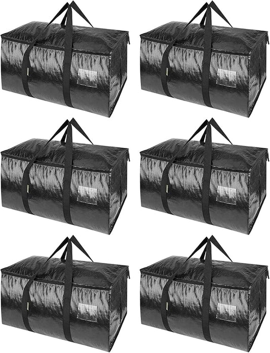 BALEINE 6-Pack Oversized Moving Bags with Reinforced Handles, Heavy-Duty Storage Tote for Clothes, Moving Supplies (Black, 6-Pack)-NeatNest