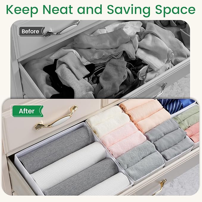 Criusia 16 Pack Underwear Drawer Organizer, Drawer Organizer Clothes, Foldable Cloth Storage Box Closet Dresser Drawer Divider Organizer for Clothes, Scarves (White)-NeatNest