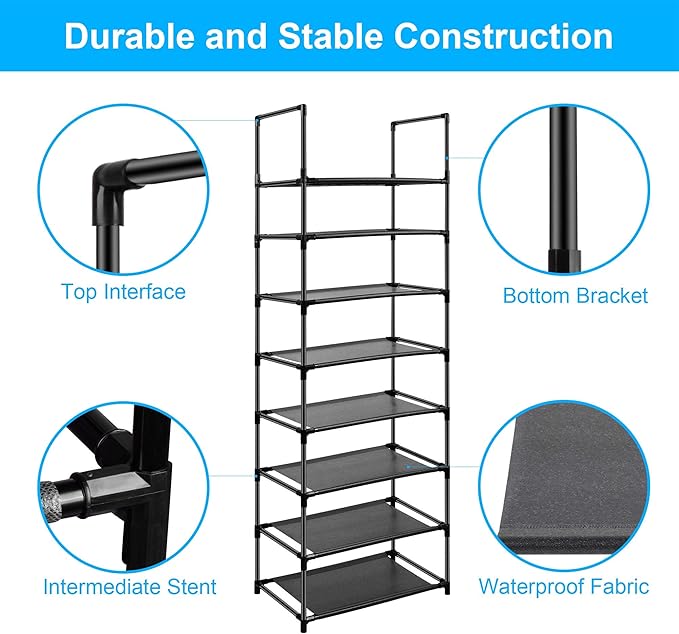 8 Tier Metal Sturdy Shoe Rack for Entryway/Closet, Stores 16-20 Pairs of Shoes, Multi-use Shelf Organizer for Space Saving Storage-NeatNest