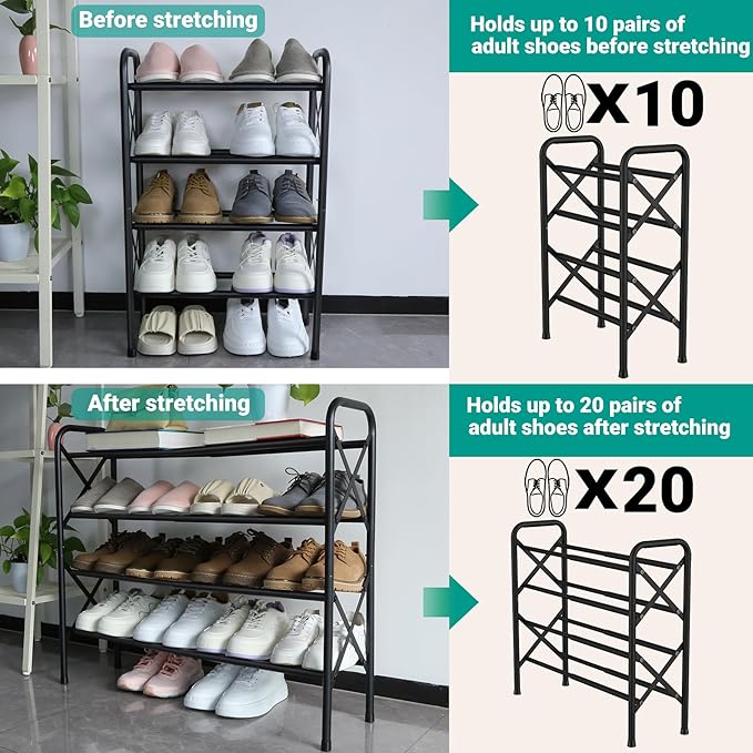 4 Tier Shoe Rack, Adjustable Shoe Organizer for Closet,Shoe Rack for Front Door Entrance, Free Standing Shoe Holders, Easy to Assemble-NeatNest