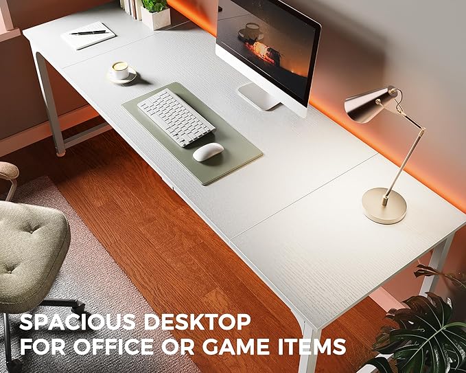 Huuger Computer Desk, 80 Inch Office Desk, Gaming Desk with Storage, Writing Desk Work Desk for Home Office, Study, Long Simple Desk, Large Legroom, Metal Frame, White-NeatNest