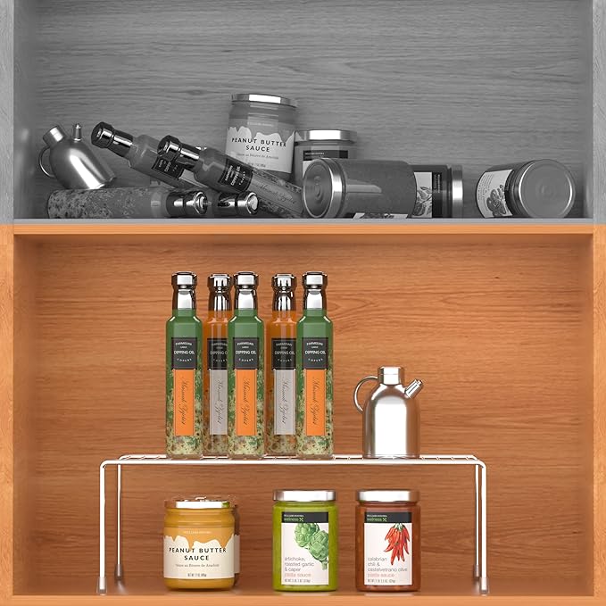 iPEGTOP Set of 6 Large (15.7 x 9.4 Inch) Kitchen Cabinet Organizer Shelf, Wire Freezer Storage Shelves Rack, Rustproof Steel Metal Shelf Riser for Dish Plates Pantry Cupboard Organization, Chrome-NeatNest