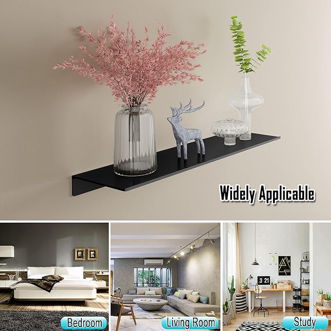 Black Wall Shelves for Bathroom, Living Room, Bedroom, Metal Floating Shelves Wall Shelf for Decorative, Shower Caddy(15.7", 2 Pieces)-NeatNest