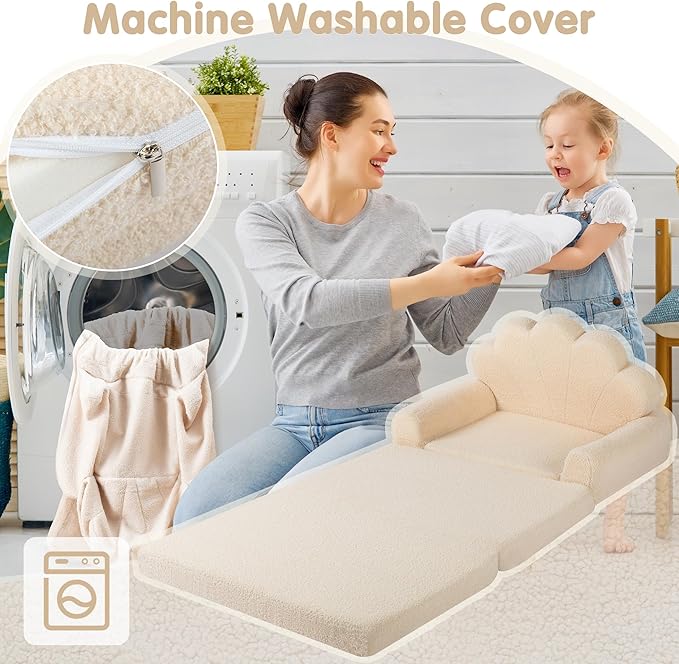 2-in-1 Kids Couch, Toddler Couch Fold Out, Comfy Toddler Chair, Convertible Kids Sofa to Lounger with Pocket and Removable Cover-NeatNest