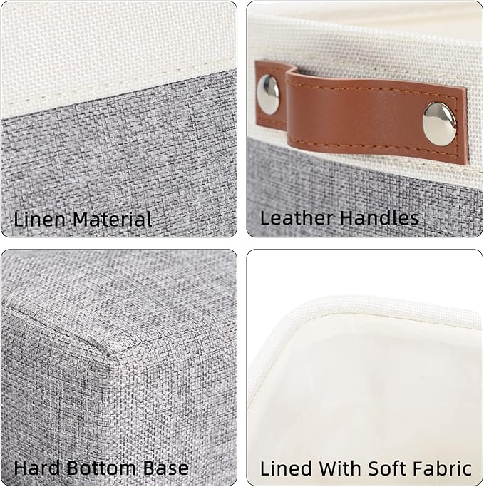 DULLEMELO Small Collapsible Fabric Basket for Organizing, Shelves, Closets, Laundry, Nursery, Decorative Gift Basket (White & Gray)-NeatNest