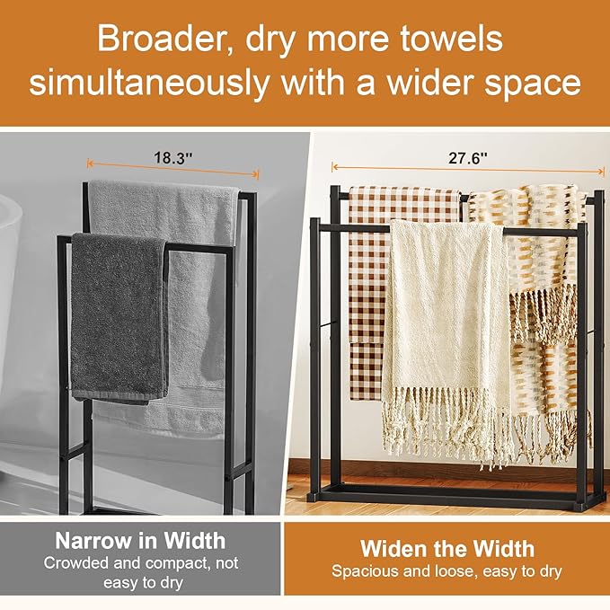 Honiter Towel Racks for Bathroom, 2 Tiers Wider Towel Drying Rack Outdoor, Free Standing Towel Rack, Pool Towel Blanket Stand and Display Rack for Oversized Bath Towels, Black