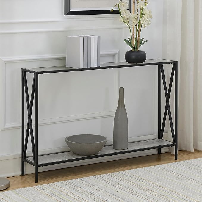 Convenience Concepts Tucson Console Table 47.25" - Modern Sofa Table with Storage Shelf, Entryway Hall Table for Living Room, Faux Birch/Black-NeatNest