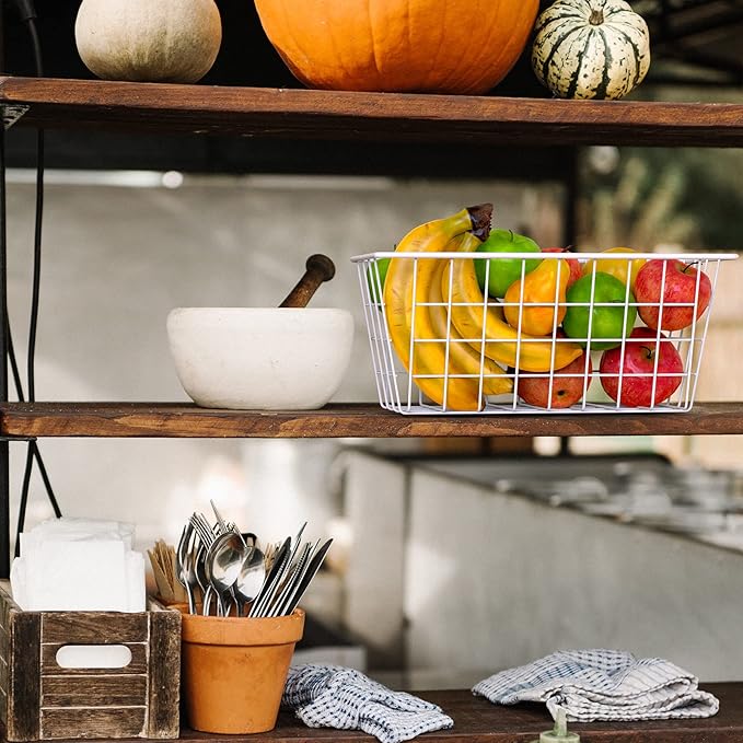 MaraFansie Wall Wire Baskets Adhesive Basket Hanging Kitchen Baskets No Drilling for Cabinet & Pantry Organization and Kitchen, Bathroom, Bedroom Storage, 4 Pack, White-NeatNest