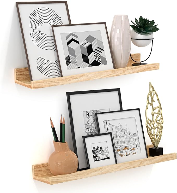 Floating Shelves Wall Mounted Set of 2,Wall Shelves for Decor Storage 23.6 Inch, Wall Mounted Wood Shelves for Bedroom, Living Room, Bathroom, Kitchen, Office, Natural-NeatNest