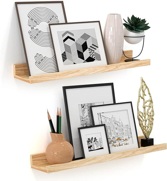 Floating Shelves Wall Mounted Set of 2,Wall Shelves for Decor Storage 23.6 Inch, Wall Mounted Wood Shelves for Bedroom, Living Room, Bathroom, Kitchen, Office, Natural-NeatNest