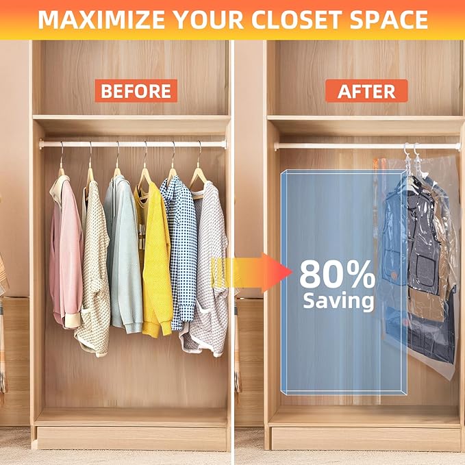 AGPTEK 6-Pack Hanging Vacuum Storage Bags for Clothes, Suits, Dresses & Jackets (3 Jumbo,3 Large) with Electric Pump - Space Saver Closet Organizer, Travel & Moving Supplies, Heavy Duty PA+PE-NeatNest