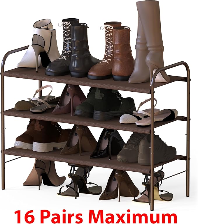 Simple Houseware 3-Tier Shoe Rack Storage Organizer, Bronze – Space-Saving Shoe Shelf, Holds 9–16 Pairs, Sturdy Metal Frame, Easy Assembly – Closet, Entryway, Bedroom Shoe Storage Solution-NeatNest