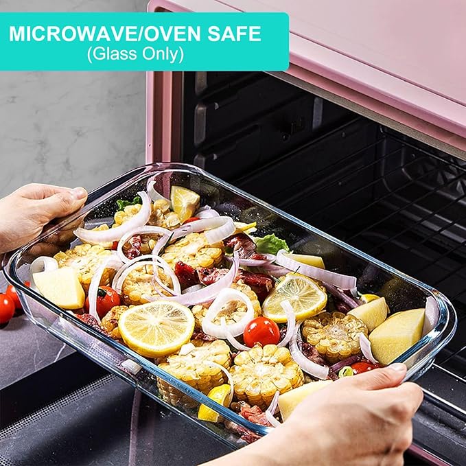 8 Pieces Glass Baking Dish with Lids Rectangular Glass Baking Pan Bakeware Set with BPA Free Lids, Baking Pans for Lasagna, Leftovers, Cooking, Kitchen, Fridge-to-Oven, Green