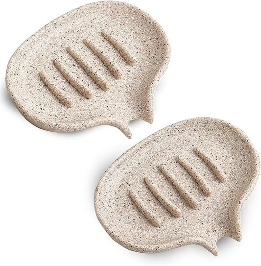 2 Pcs Soap Dish with Drain- Self Draining Bar Soap Holder for Shower, Large Resin Soap Savers Soap Tray Sponge Holder for Kitchen, Bathroom, Bathtub Sink, Linen-NeatNest