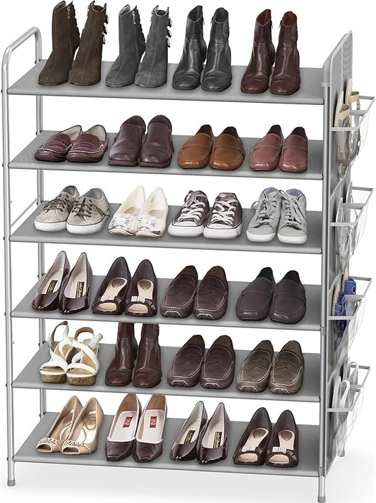 Simple Houseware 6-Tier Shoe Rack Storage Organizer w/Side Hanging Bag, Grey-NeatNest